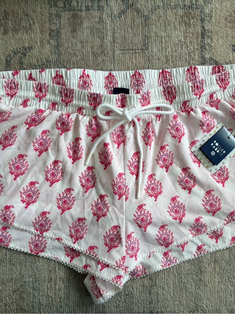 NWT! Roller Rabbit X for Target! Pink Floral Drawstring Lined Athletic Shorts